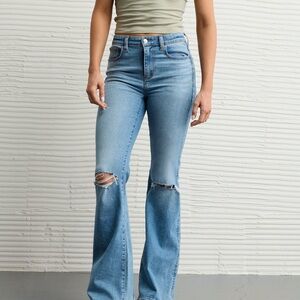 American Eagle Outfitters Blue Flare Jeans with Rips